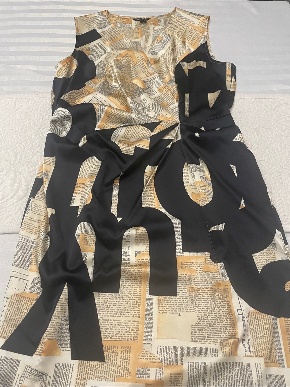 Nick and Zoe Sleeveless Black and Cream Print Twist-Waist Dress